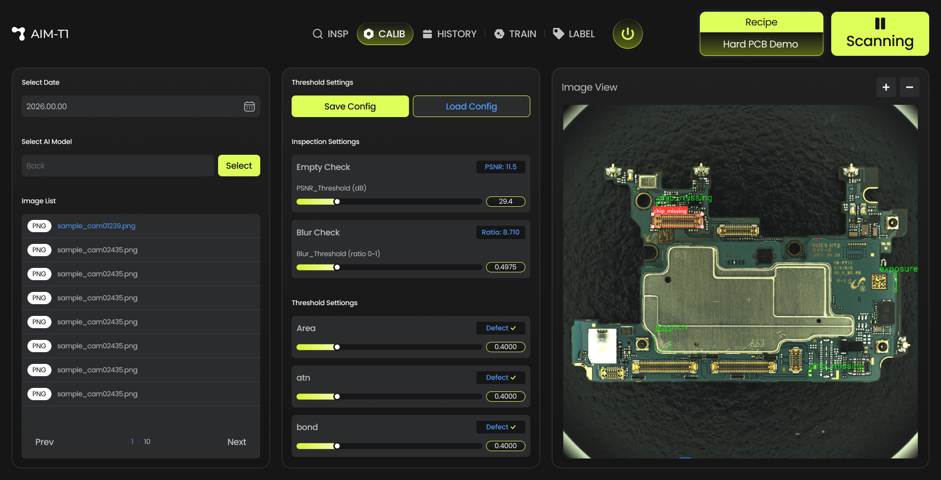 AIM-T1 calibration UI